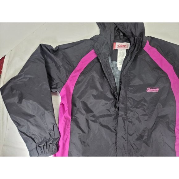 Coleman Size 8‎ Girls Medium Rain Jacket Lightweight Magenta Black Full Zip Hood - Picture 5 of 9